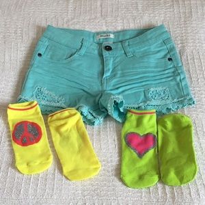 NWOT girls size 12 denim shorts; new socks.